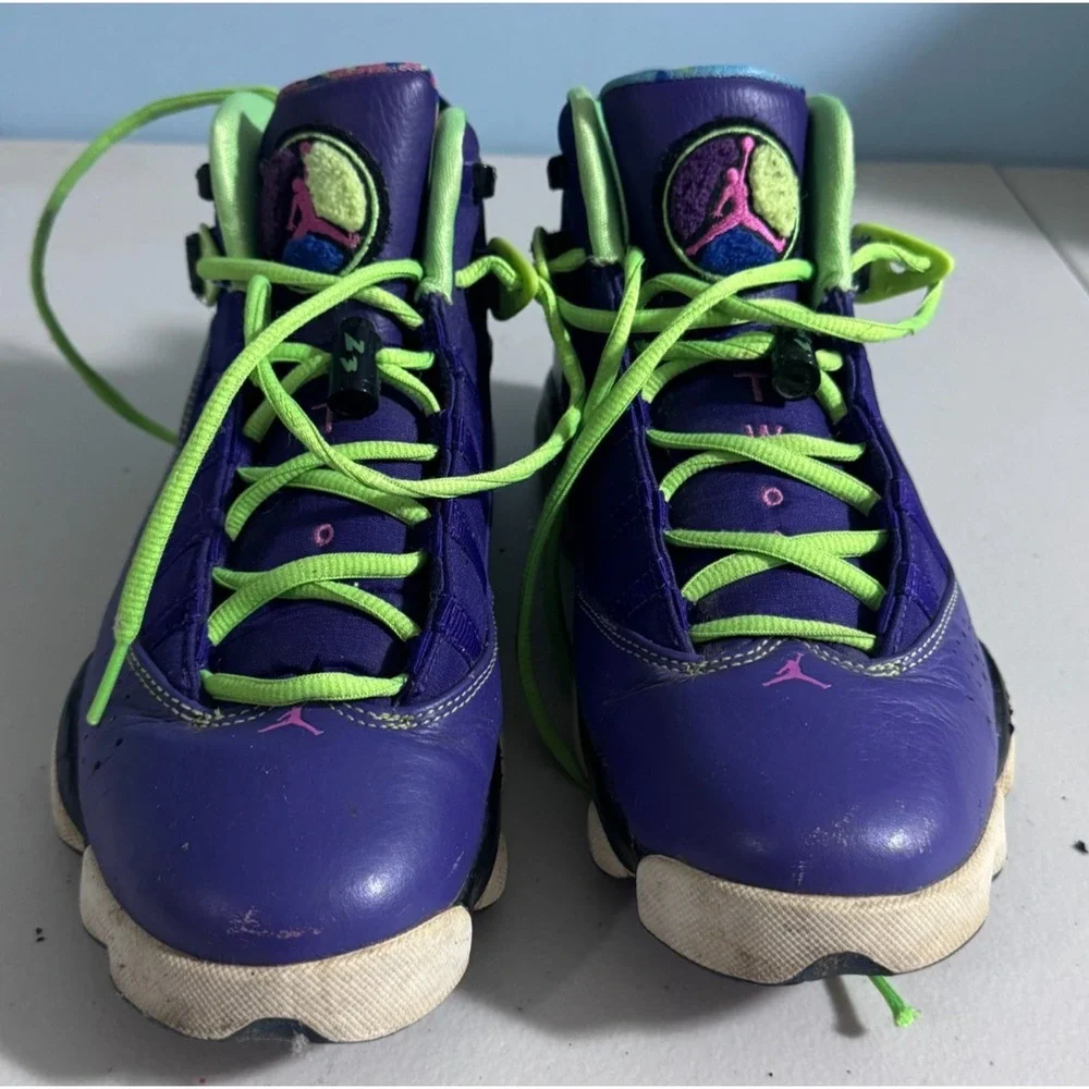 Air Jordan 6 Rings Size 8 Bel Air Purple on Green W/Lace Toggles Classic Casual